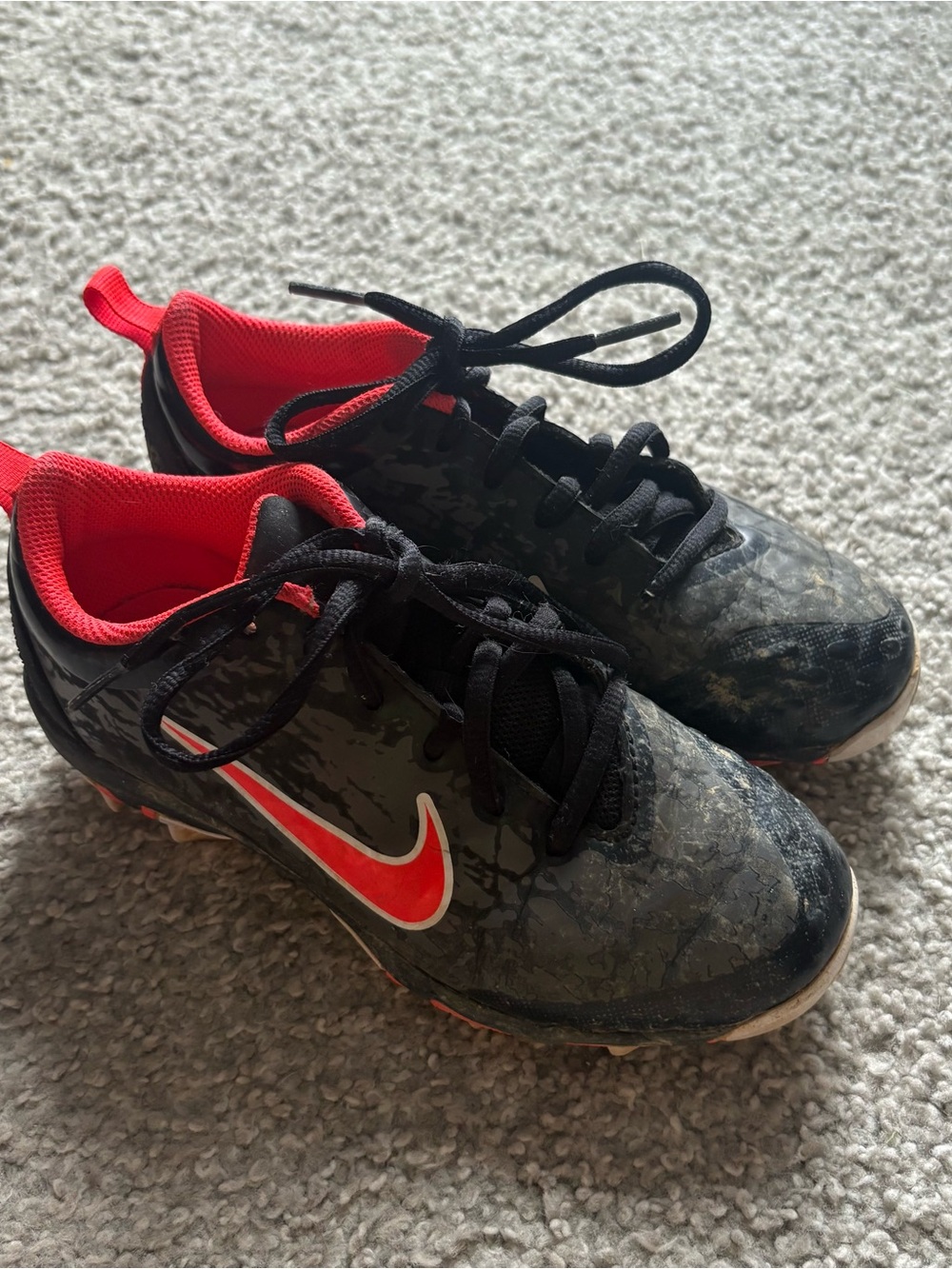Nike Black Pink Red Neon Softball Cleats Sz 1.5 Youth Kids Shoes